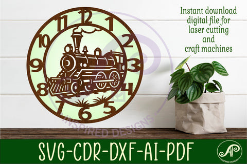 Steam Train clocks wall clock laser cut files SVG APInspireddesigns 