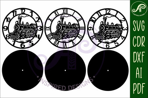 Steam Train clocks wall clock laser cut files SVG APInspireddesigns 