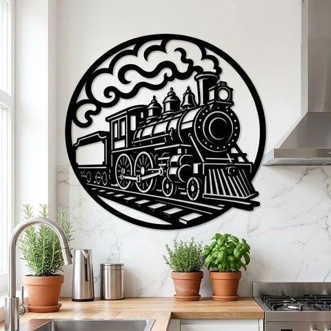 Steam Train Metal Wall Art SVG | Vintage Locomotive DXF | CNC Plasma Cut File | Railroad Engine Silhouette | Laser Cut Svg Png Eps SVG HappyDesignStudio 