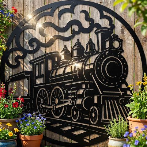 Steam Train Metal Wall Art SVG | Vintage Locomotive DXF | CNC Plasma Cut File | Railroad Engine Silhouette | Laser Cut Svg Png Eps SVG HappyDesignStudio 