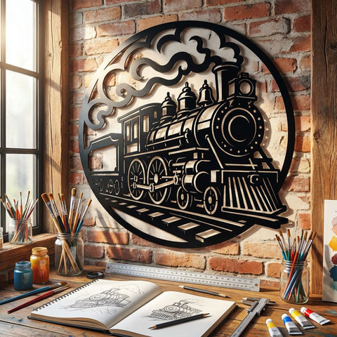 Steam Train Metal Wall Art SVG | Vintage Locomotive DXF | CNC Plasma Cut File | Railroad Engine Silhouette | Laser Cut Svg Png Eps SVG HappyDesignStudio 