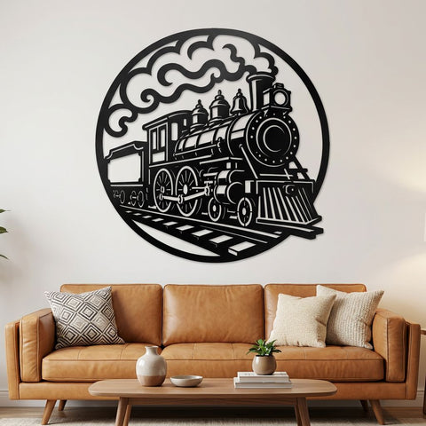 Steam Train Metal Wall Art SVG | Vintage Locomotive DXF | CNC Plasma Cut File | Railroad Engine Silhouette | Laser Cut Svg Png Eps SVG HappyDesignStudio 