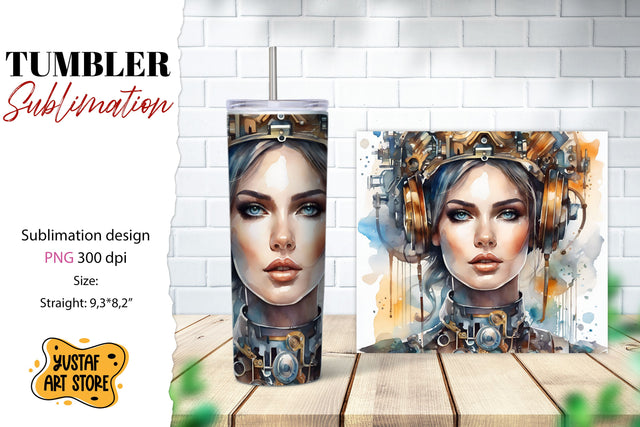 Steampunk Beautiful Woman tumbler sublimation Sublimation Yustaf Art Store 