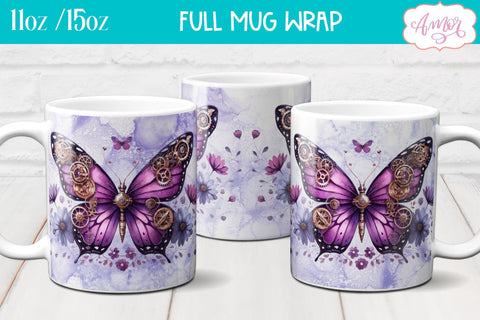 Steampunk butterfly mug wrap PNG | fantasy mug sublimation Sublimation Amorclipart 