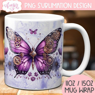 Steampunk butterfly mug wrap PNG | fantasy mug sublimation Sublimation Amorclipart 