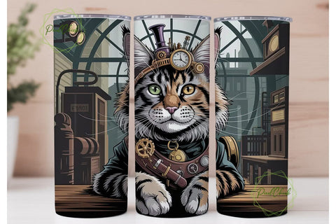 Steampunk Cat 20oz Tumbler Wrap Sublimation PixelChick 