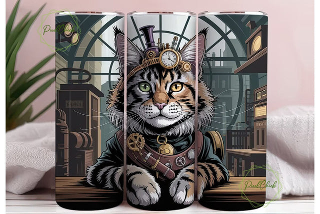Steampunk Cat 20oz Tumbler Wrap Sublimation PixelChick 