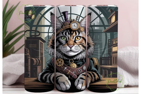 Steampunk Cat 20oz Tumbler Wrap Sublimation PixelChick 