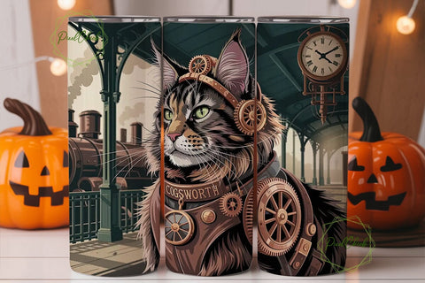 Steampunk Cat 20oz Tumbler Wrap Sublimation PixelChick 