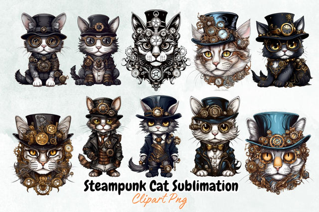 Steampunk Cat Sublimation Clipart Bundle Sublimation Designangry 