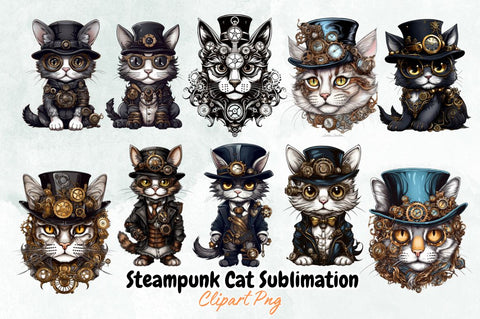 Steampunk Cat Sublimation Clipart Bundle Sublimation Designangry 