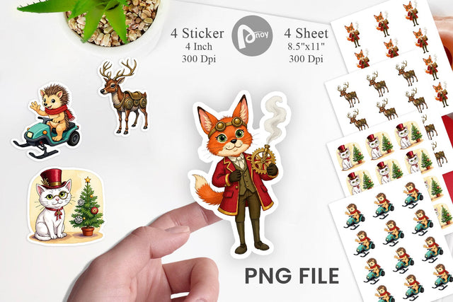Steampunk Christmas Animals Sticker Sublimation artnoy 