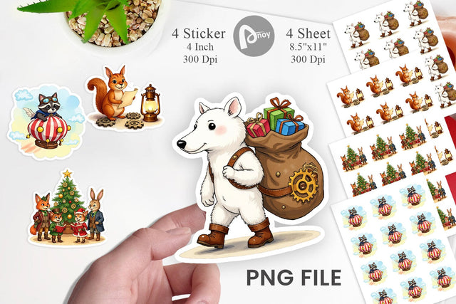 Steampunk Christmas Animals Sticker Sublimation artnoy 