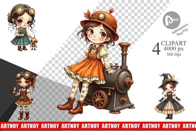Steampunk Dolls Clipart Sublimation artnoy 