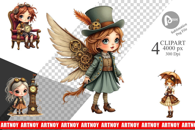 Steampunk Dolls Clipart Sublimation artnoy 