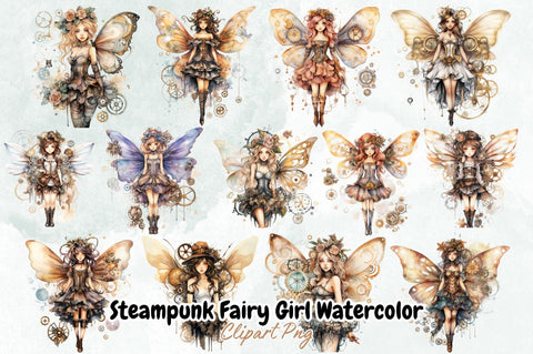 Steampunk Fairy Girl Watercolor Bundle Sublimation Designangry 
