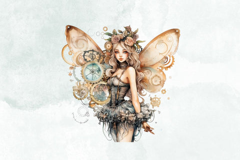 Steampunk Fairy Girl Watercolor Bundle Sublimation Designangry 