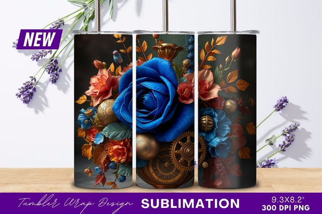 Steampunk floral arrangement with blue roses Sublimation Regulrcrative 
