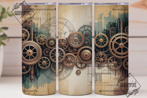 Steampunk Gears 20oz Tumbler Wrap Sublimation sassyprint 