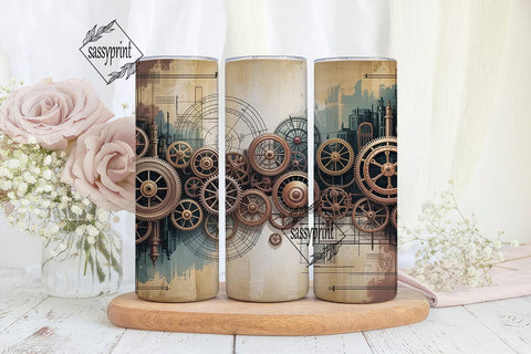 Steampunk Gears 20oz Tumbler Wrap Sublimation sassyprint 