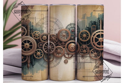 Steampunk Gears 20oz Tumbler Wrap Sublimation sassyprint 
