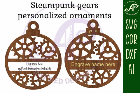 Steampunk Gears personalized Christmas Ornament SVG SVG APInspireddesigns 