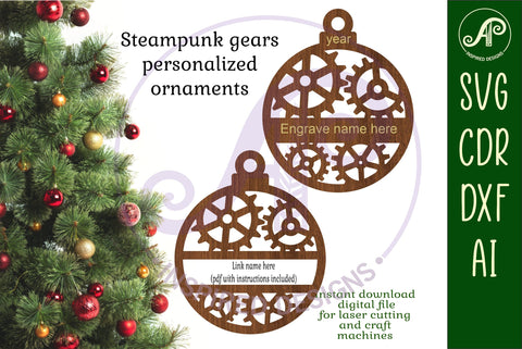 Steampunk Gears personalized Christmas Ornament SVG SVG APInspireddesigns 