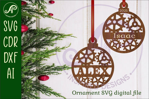 Steampunk Gears personalized Christmas Ornament SVG SVG APInspireddesigns 