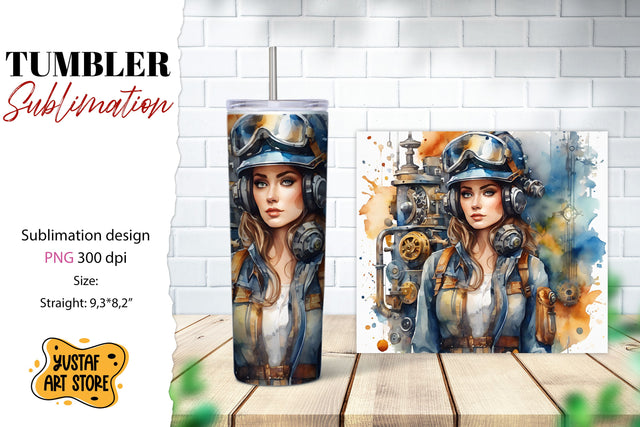Steampunk Girl tumbler sublimation Sublimation Yustaf Art Store 