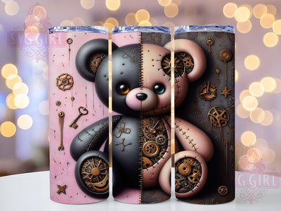 Steampunk Gothic Bear Tumbler, Goth Bear Wrap, Bear With Me Cup, 20oz Sublimation Wrap, Stylish Gothic Bear Tumbler, Artistic Steampunk Cup, Dark Fantasy Bear Theme Wrap Sublimation SvggirlplusArt 