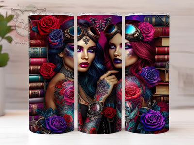 Steampunk Gothic Skull Tumbler, Gothic Skull Roses Wrap, Tattoo Art Cup, 20oz Sublimation Wrap, Stylish Steampunk Design Tumbler, Artistic Gothic Tattoo Cup, Dark Rose Skull Wrap Sublimation Lara' s Designs 