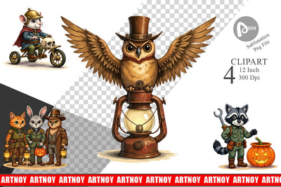 Steampunk Halloween Animals Clipart Sublimation artnoy 