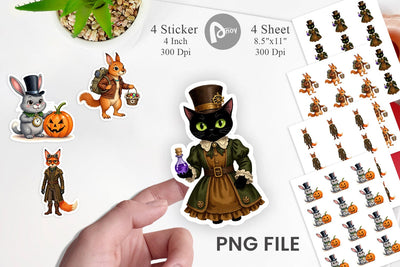 Steampunk Halloween Animals Sticker Sublimation artnoy 
