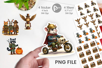 Steampunk Halloween Animals Sticker Sublimation artnoy 