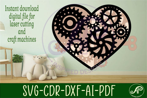 Steampunk heart layered cut out wall art sign SVG laser cut SVG APInspireddesigns 