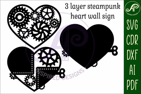 Steampunk heart layered cut out wall art sign SVG laser cut SVG APInspireddesigns 