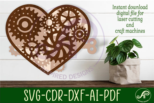 Steampunk heart layered cut out wall art sign SVG laser cut SVG APInspireddesigns 