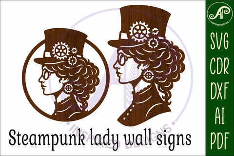 Steampunk Lady profile laser cut wall sign SVG APInspireddesigns 