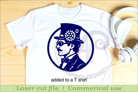 Steampunk man profile laser cut wall sign SVG APInspireddesigns 