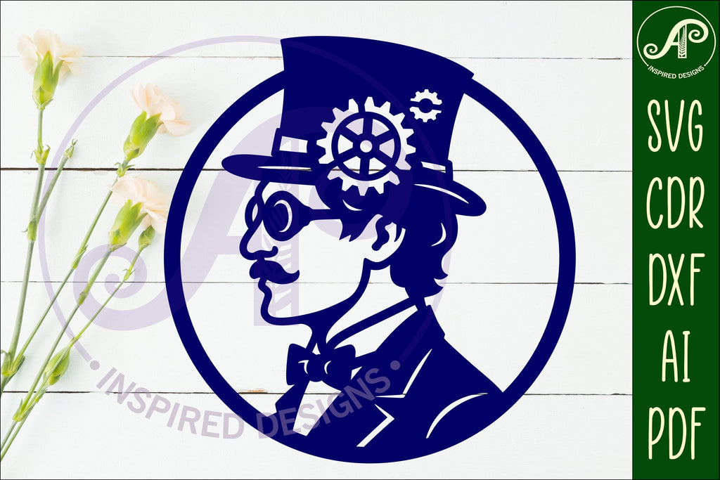 Steampunk man profile laser cut wall sign - So Fontsy