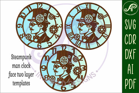 Steampunk man wall clock laser cut files SVG APInspireddesigns 