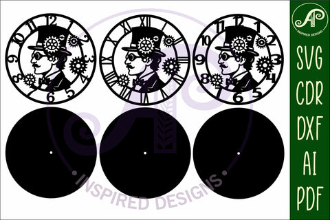 Steampunk man wall clock laser cut files SVG APInspireddesigns 