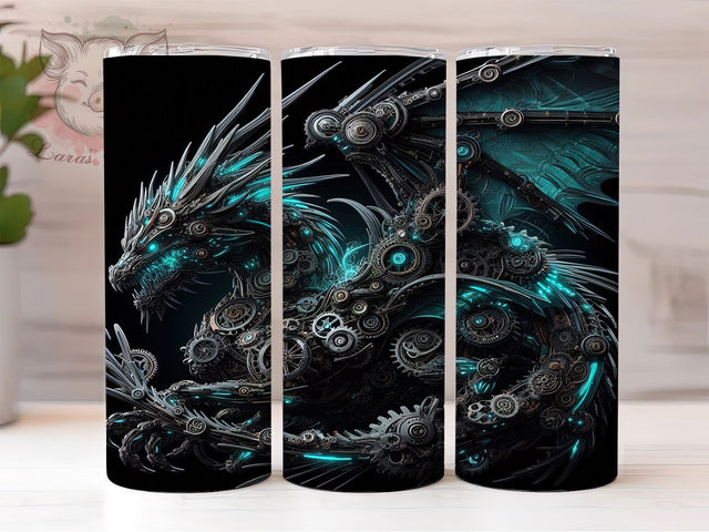Steampunk Mechanical Dragon Tumbler, Fantasy Gear Cup, 20Oz Skinny Tumbler Wrap, Mechanical Dragon Sublimation, Gothic Fantasy Drinkware, Dragon Lover Gift Idea, Digital Steampunk Art Sublimation Lara' s Designs 