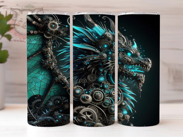 Steampunk Mechanical Dragon Tumbler, Fantasy Gear Cup, 20Oz Skinny Tumbler Wrap, Mechanical Dragon Sublimation, Gothic Fantasy Drinkware, Dragon Lover Gift Idea, Digital Steampunk Art Sublimation Lara' s Designs 
