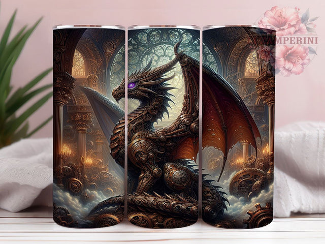 Steampunk Mechanical Dragon Tumbler, Gothic Mechanical Dragon Wrap, Clockwork Creature Sublimation PNG, Industrial Fantasy Aesthetic, 20oz Tumbler Sublimation, Gear & Cog Dragon Design, Dark Fantasy Steampun Sublimation Li Zamperini 