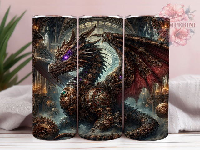 Steampunk Mechanical Dragon Tumbler, Gothic Mechanical Dragon Wrap, Clockwork Creature Sublimation PNG, Industrial Fantasy Aesthetic, 20oz Tumbler Sublimation, Gear & Cog Dragon Design, Dark Fantasy Steampun Sublimation Li Zamperini 