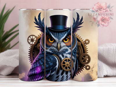 Steampunk Mechanical Owl Tumbler, Gothic Owl Wrap, Mechanical Owl Cup, 20oz Sublimation Wrap, Stylish Steampunk Design Tumbler, Artistic Owl Gear Cup, Fantasy Steampunk Theme Wrap Sublimation Li Zamperini 