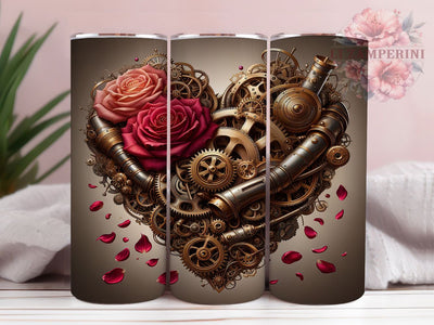 Steampunk Roses Heart Tumbler, Roses and Gears Wrap, Romantic Steampunk Cup, 20oz Sublimation Wrap, Stylish Valentine Design Tumbler, Artistic Steampunk Love Cup, Gothic Industrial Theme Wrap Sublimation Li Zamperini 