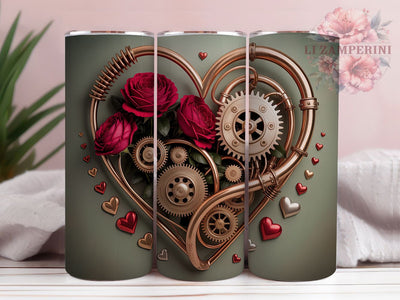 Steampunk Roses Heart Tumbler, Roses and Gears Wrap, Romantic Steampunk Cup, 20oz Sublimation Wrap, Stylish Valentine Design Tumbler, Artistic Steampunk Love Cup, Gothic Industrial Theme Wrap Sublimation Li Zamperini 