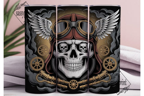 Steampunk Skull Aviator 20oz Tumbler Sublimation sassyprint 